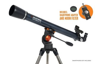 Celestron AstroMaster 70AZ met smartphone en maanfilter