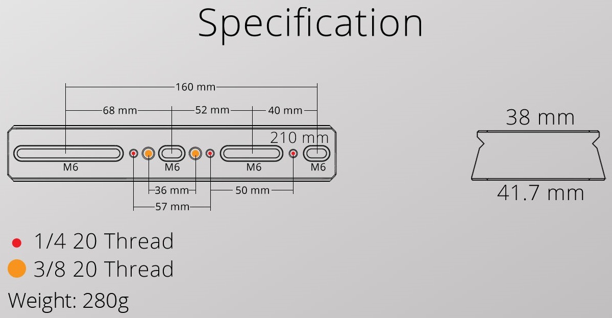 Specificaties van de William Optics DSD 210 zwaluwstaart