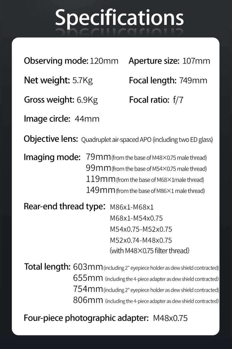 ZWO FF107 specifications