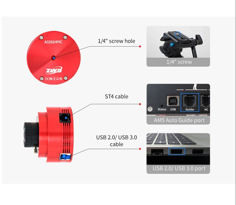 ZWO ASI 664MC verbinden met externe apparaten