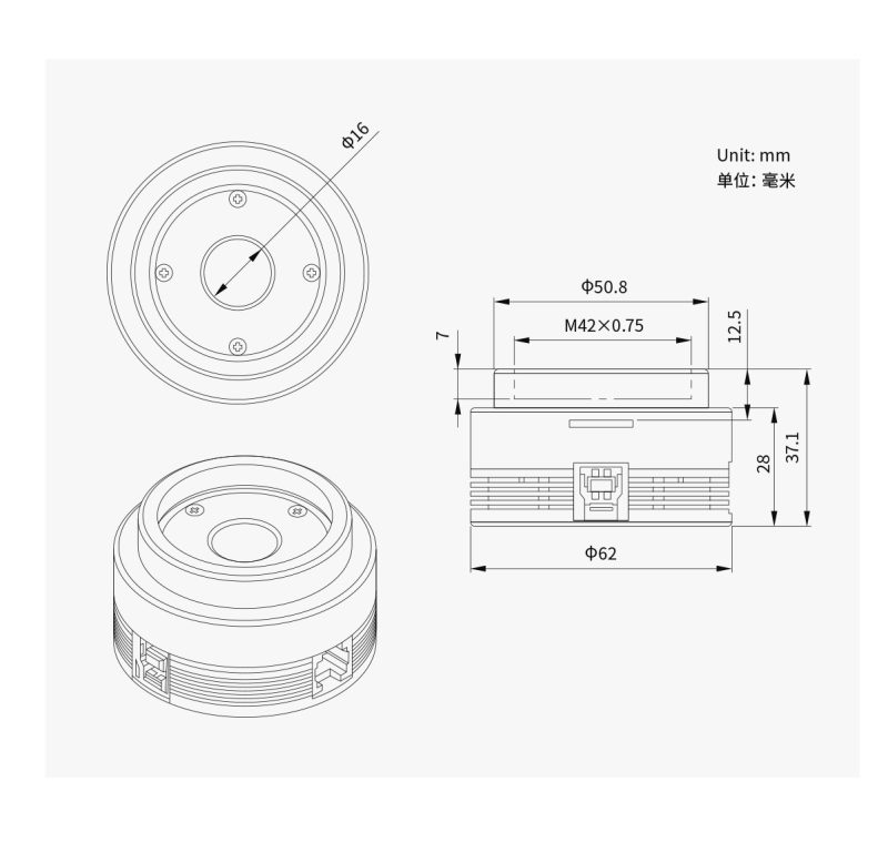 ZWO ASI 664MC Mechanisch diagram